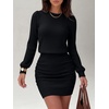 image:imageANRABESS Womens Puff Sleeve Bodycon Mini Sweater Dress  Lightweight Soft Ribbed Knit Fabric Crewneck Ruched Sexy Short Dresses Date Night Party Fall Winter Casual Lounge OutfitsBlack