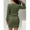 image:imageANRABESS Womens Puff Sleeve Bodycon Mini Sweater Dress  Lightweight Soft Ribbed Knit Fabric Crewneck Ruched Sexy Short Dresses Date Night Party Fall Winter Casual Lounge OutfitsArmy Green