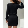 image:imageANRABESS Womens Puff Sleeve Bodycon Mini Sweater Dress  Lightweight Soft Ribbed Knit Fabric Crewneck Ruched Sexy Short Dresses Date Night Party Fall Winter Casual Lounge OutfitsBlack