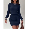 image:imageANRABESS Womens Puff Sleeve Bodycon Mini Sweater Dress  Lightweight Soft Ribbed Knit Fabric Crewneck Ruched Sexy Short Dresses Date Night Party Fall Winter Casual Lounge OutfitsNavy Blue