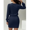 image:imageANRABESS Womens Puff Sleeve Bodycon Mini Sweater Dress  Lightweight Soft Ribbed Knit Fabric Crewneck Ruched Sexy Short Dresses Date Night Party Fall Winter Casual Lounge OutfitsNavy Blue