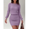 image:imageANRABESS Womens Puff Sleeve Bodycon Mini Sweater Dress  Lightweight Soft Ribbed Knit Fabric Crewneck Ruched Sexy Short Dresses Date Night Party Fall Winter Casual Lounge OutfitsPurple