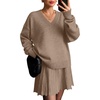 image:imageANRABESS 2 Piece Skirt Sets for Women Sweaters Set Light KhakiS  Long Sleeve V Neck Pullover Sweaters Pleated Mini Skirt Fall Winter TrendyComfy CuteLounge Casual Travel Going Out