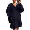 image:imageANRABESS 2 Piece Skirt Sets for Women Sweaters Set Navy BlueM  Long Sleeve V Neck Pullover Sweaters Pleated Mini Skirt Fall Winter TrendyComfy CuteLounge Casual Travel Going Out