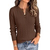 image:imageANRABESS Fall Sweaters for Women Cable Knit Henley V Neck  Long Sleeve Pullover Sweater Tops Half Button Cozy Lightweight Dressy Cute Classic Business Casual Work Winter ClothingBrown