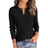 image:imageANRABESS Fall Sweaters for Women Cable Knit Henley V Neck  Long Sleeve Pullover Sweater Tops Half Button Cozy Lightweight Dressy Cute Classic Business Casual Work Winter ClothingBlack
