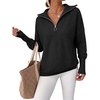 image:imageANRABESS Women Long Sleeve Quarter Zip Pullover Fall Sweater  Collared Lapel V Neck ShirtsSoft Ribbed Knit Top for LeggingsWork Business Casual OutfitsTravel Vacation ClothingBlack