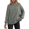 image:imageANRABESS Women Oversized Sweaters Batwing Long Sleeve 2026 Fall Outfits Crewneck Casual Knit Side Slit Fashion Pullover TopSage