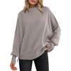 image:imageANRABESS Women Oversized Sweaters Batwing Long Sleeve 2026 Fall Outfits Crewneck Casual Knit Side Slit Fashion Pullover TopTaupe