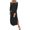 image:imageANRABESS Womens Long Sleeve Maxi Fall Knit Sweater Dress  Soft Stretchy Ribbed Fabric Crew Neck Side Slit Hem Cozy Winter Outfit Daily Wear Comfy Regular Fit Side PocketsBlack