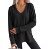 image:imageANRABESS Womens Long Sleeve Shirts Waffle Knit Tunic Top  V Neck Loose Fit Side Slit 2026 Fall Lightweight Sweater Tops for Daily Casual WearBlack