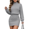 image:imageANRABESS Womens Long Sleeve Turtleneck Bodycon Sweater Dress  Fall Winter Date Night Going Out Casual Party Ribbed Mini Slim Fit Soft Stretchy Knit Daily Work Office Vacation ClubGrey