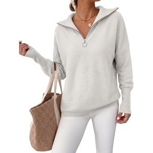 image:imageANRABESS Women Long Sleeve Quarter Zip Pullover Fall Sweater  Collared Lapel V Neck ShirtsSoft Ribbed Knit Top for LeggingsWork Business Casual OutfitsTravel Vacation ClothingGray