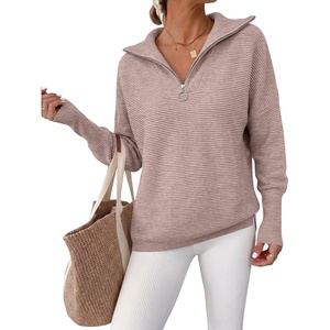 image:imageANRABESS Women Long Sleeve Quarter Zip Pullover Fall Sweater  Collared Lapel V Neck ShirtsSoft Ribbed Knit Top for LeggingsWork Business Casual OutfitsTravel Vacation ClothingCamel