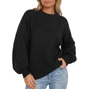 image:imageANRABESS Women Oversized Long Lantern Sleeve Pullover Sweater  Soft Warm Crew Neck Chunky Ribbed Knit Tops Basic Casual Cozy Comfy Fall Winter Outfits ClothesBlack