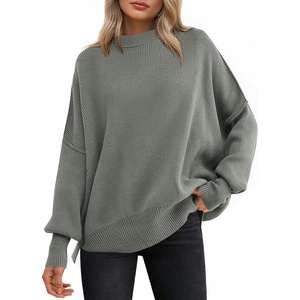 image:imageANRABESS Women Oversized Sweaters Batwing Long Sleeve 2026 Fall Outfits Crewneck Casual Knit Side Slit Fashion Pullover TopSage