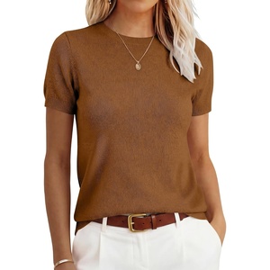 image:imageANRABESS Womens 100 Wool Sweater Office Work Sweaters Soft Lightweight for Summer Spring Short Sleeve Business Casual TopCaramel