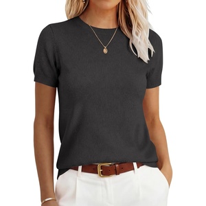 image:imageANRABESS Womens 100 Wool Sweater Office Work Sweaters Soft Lightweight for Summer Spring Short Sleeve Business Casual TopDeep Gray