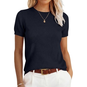 image:imageANRABESS Womens 100 Wool Sweater Office Work Sweaters Soft Lightweight for Summer Spring Short Sleeve Business Casual TopNavy Blue