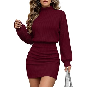 image:imageANRABESS Womens Long Sleeve Turtleneck Bodycon Sweater Dress  Fall Winter Date Night Going Out Casual Party Ribbed Mini Slim Fit Soft Stretchy Knit Daily Work Office Vacation ClubBurgundy