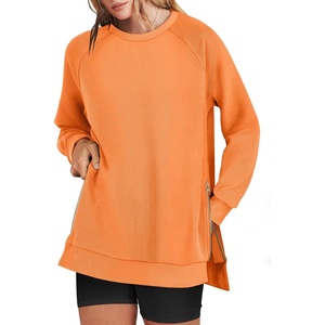 image:imageANRABESS Womens Oversized Crewneck Tunic Sweatshirt  Side Zipper Split Hem Pullover Tops Loose Fit Long Sleeve Shirts Casual Lounge for Daily Office OutfitsSpring Fall ClothesOrange