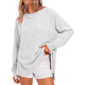 image:imageANRABESS Womens Oversized Crewneck Tunic Sweatshirt  Side Zipper Split Hem Pullover Tops Loose Fit Long Sleeve Shirts Casual Lounge for Daily Office OutfitsSpring Fall ClothesLight Gray