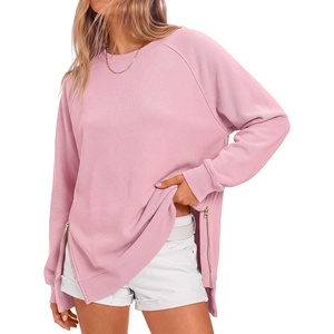 image:imageANRABESS Womens Oversized Crewneck Tunic Sweatshirt  Side Zipper Split Hem Pullover Tops Loose Fit Long Sleeve Shirts Casual Lounge for Daily Office OutfitsSpring Fall ClothesPink
