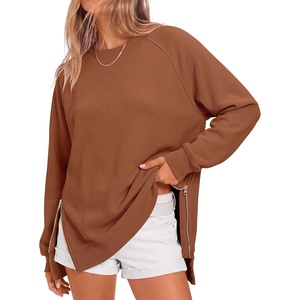 image:imageANRABESS Womens Oversized Crewneck Tunic Sweatshirt  Side Zipper Split Hem Pullover Tops Loose Fit Long Sleeve Shirts Casual Lounge for Daily Office OutfitsSpring Fall ClothesRust