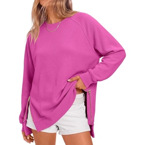 image:imageANRABESS Womens Oversized Crewneck Tunic Sweatshirt  Side Zipper Split Hem Pullover Tops Loose Fit Long Sleeve Shirts Casual Lounge for Daily Office OutfitsSpring Fall ClothesHot Pink