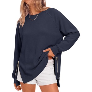 image:imageANRABESS Womens Oversized Crewneck Tunic Sweatshirt  Side Zipper Split Hem Pullover Tops Loose Fit Long Sleeve Shirts Casual Lounge for Daily Office OutfitsSpring Fall ClothesNavy Blue
