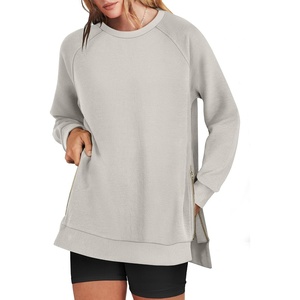 image:imageANRABESS Womens Oversized Crewneck Tunic Sweatshirt  Side Zipper Split Hem Pullover Tops Loose Fit Long Sleeve Shirts Casual Lounge for Daily Office OutfitsSpring Fall ClothesGrey Apricot