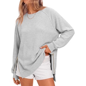 image:imageANRABESS Womens Oversized Crewneck Tunic Sweatshirt  Side Zipper Split Hem Pullover Tops Loose Fit Long Sleeve Shirts Casual Lounge for Daily Office OutfitsSpring Fall ClothesGray