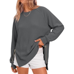image:imageANRABESS Womens Oversized Crewneck Tunic Sweatshirt  Side Zipper Split Hem Pullover Tops Loose Fit Long Sleeve Shirts Casual Lounge for Daily Office OutfitsSpring Fall ClothesDark Grey