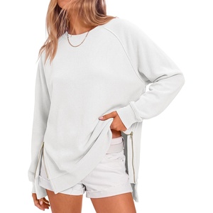 image:imageANRABESS Womens Oversized Crewneck Tunic Sweatshirt  Side Zipper Split Hem Pullover Tops Loose Fit Long Sleeve Shirts Casual Lounge for Daily Office OutfitsSpring Fall ClothesWhite