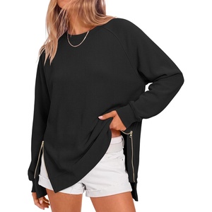 image:imageANRABESS Womens Oversized Crewneck Tunic Sweatshirt  Side Zipper Split Hem Pullover Tops Loose Fit Long Sleeve Shirts Casual Lounge for Daily Office OutfitsSpring Fall ClothesBlack