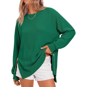 image:imageANRABESS Womens Oversized Crewneck Tunic Sweatshirt  Side Zipper Split Hem Pullover Tops Loose Fit Long Sleeve Shirts Casual Lounge for Daily Office OutfitsSpring Fall ClothesGreen
