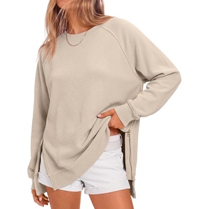 image:imageANRABESS Womens Oversized Crewneck Tunic Sweatshirt  Side Zipper Split Hem Pullover Tops Loose Fit Long Sleeve Shirts Casual Lounge for Daily Office OutfitsSpring Fall ClothesLight Almond