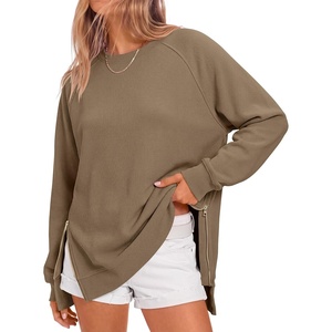 image:imageANRABESS Womens Oversized Crewneck Tunic Sweatshirt  Side Zipper Split Hem Pullover Tops Loose Fit Long Sleeve Shirts Casual Lounge for Daily Office OutfitsSpring Fall ClothesKhaki