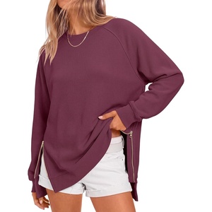 image:imageANRABESS Womens Oversized Crewneck Tunic Sweatshirt  Side Zipper Split Hem Pullover Tops Loose Fit Long Sleeve Shirts Casual Lounge for Daily Office OutfitsSpring Fall ClothesBurgundy