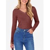 image:imageANRABESS Long Sleeve Shirts for Women Ribbed Sweater Top  Knitted Lightweight Slim Fitted V Neck TShirts Casual 2026 Fall Outfits Going Out Tops Winter Layer ClothingRust Orange