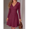 image:imageANRABESS Women Long Sleeve V Neck Sweater Short Dresses  Soft Ribbed Knit Button Side ALine Flowy Mini Dress Casual Daily Work Vacation Outfits Spring Fall Winter ClothesBurgundy