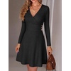image:imageANRABESS Women Long Sleeve V Neck Sweater Short Dresses  Soft Ribbed Knit Button Side ALine Flowy Mini Dress Casual Daily Work Vacation Outfits Spring Fall Winter ClothesBlack