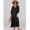 image:imageANRABESS Womens Boho Floral 34 Puff Sleeve Maxi Dress  Tiered Flowy Loose Fit Comfy Soft Rayon Fabric Wedding Guest Church Beach Modest Elegant Spring Summer Fall OutfitsBlack
