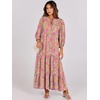 image:imageANRABESS Womens Boho Floral 34 Puff Sleeve Maxi Dress  Tiered Flowy Loose Fit Comfy Soft Rayon Fabric Wedding Guest Church Beach Modest Elegant Spring Summer Fall OutfitsGreygreen Pink Floral