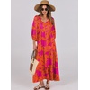 image:imageANRABESS Womens Boho Floral 34 Puff Sleeve Maxi Dress  Tiered Flowy Loose Fit Comfy Soft Rayon Fabric Wedding Guest Church Beach Modest Elegant Spring Summer Fall OutfitsOrange Rose Floral
