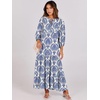 image:imageANRABESS Womens Boho Floral 34 Puff Sleeve Maxi Dress  Tiered Flowy Loose Fit Comfy Soft Rayon Fabric Wedding Guest Church Beach Modest Elegant Spring Summer Fall OutfitsBlue Khaki