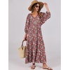 image:imageANRABESS Womens Boho Floral 34 Puff Sleeve Maxi Dress  Tiered Flowy Loose Fit Comfy Soft Rayon Fabric Wedding Guest Church Beach Modest Elegant Spring Summer Fall OutfitsRed