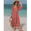 image:imageANRABESS Womens Boho Floral 34 Puff Sleeve Maxi Dress  Tiered Flowy Loose Fit Comfy Soft Rayon Fabric Wedding Guest Church Beach Modest Elegant Spring Summer Fall OutfitsWine Red