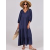 image:imageANRABESS Womens Boho Floral 34 Puff Sleeve Maxi Dress  Tiered Flowy Loose Fit Comfy Soft Rayon Fabric Wedding Guest Church Beach Modest Elegant Spring Summer Fall OutfitsNavy Blue