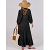 image:imageANRABESS Womens Boho Floral 34 Puff Sleeve Maxi Dress  Tiered Flowy Loose Fit Comfy Soft Rayon Fabric Wedding Guest Church Beach Modest Elegant Spring Summer Fall OutfitsBlack